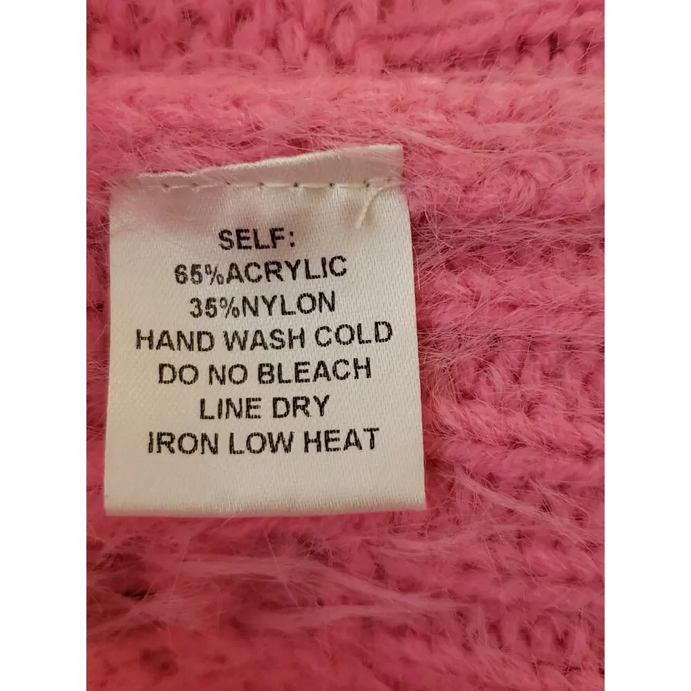 Bluivy Fuzzy Cable Knit Tunic‎ Sweater Womens Size S/M Bright Pink Long Sleeve
